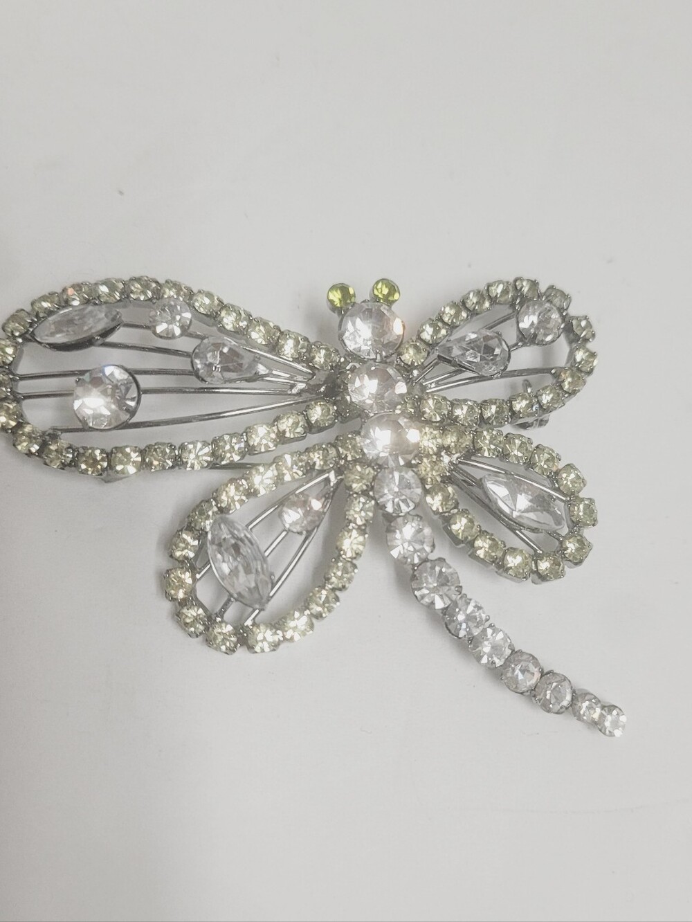 Stunning Silver-Tone Rhinestone Dragonfly Brooch Pin